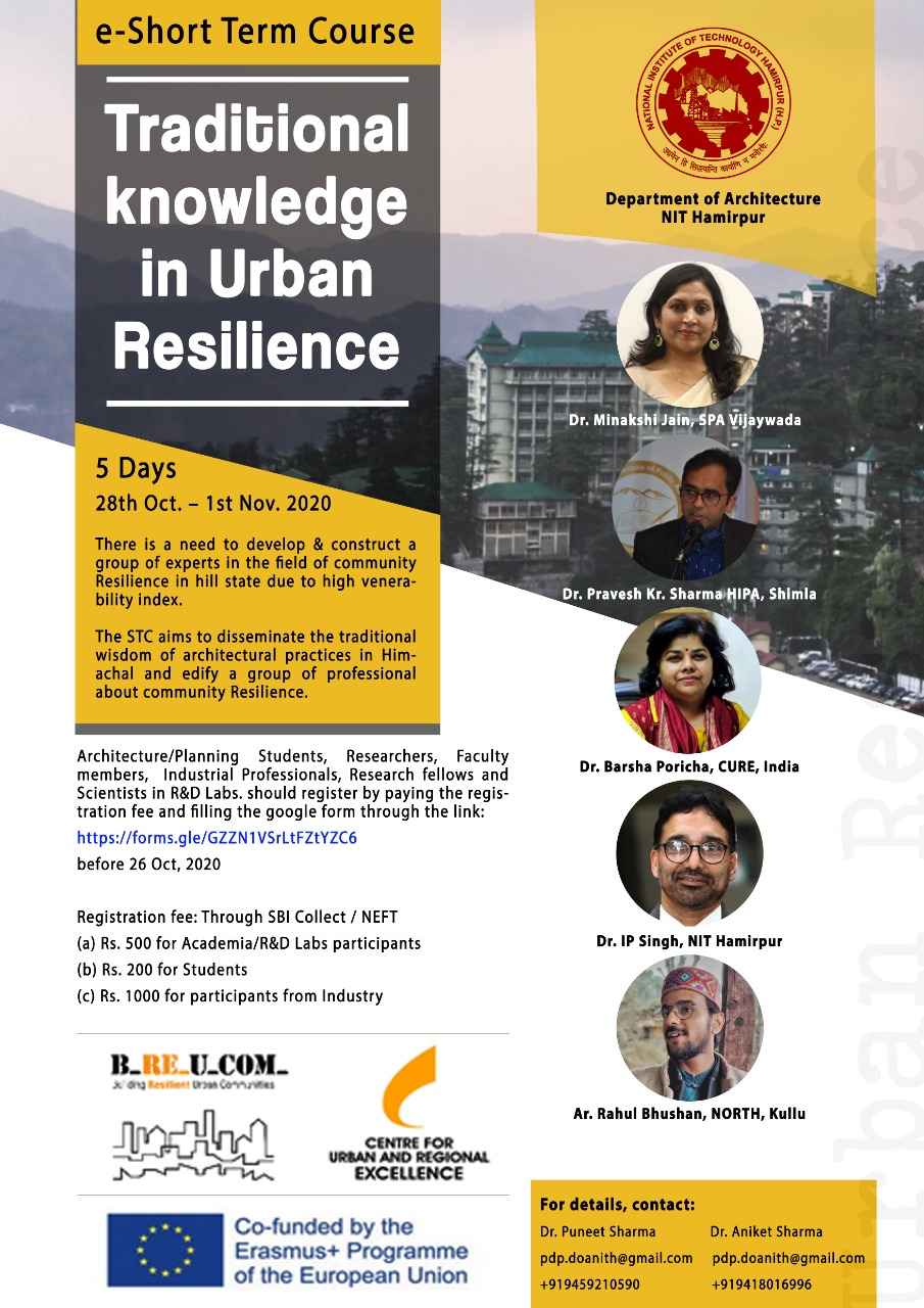 eSTC on "Traditional Knowledge in Urban Resilience" to be held w.e.f. 28 October, 2020 to 1st  November,2020.
